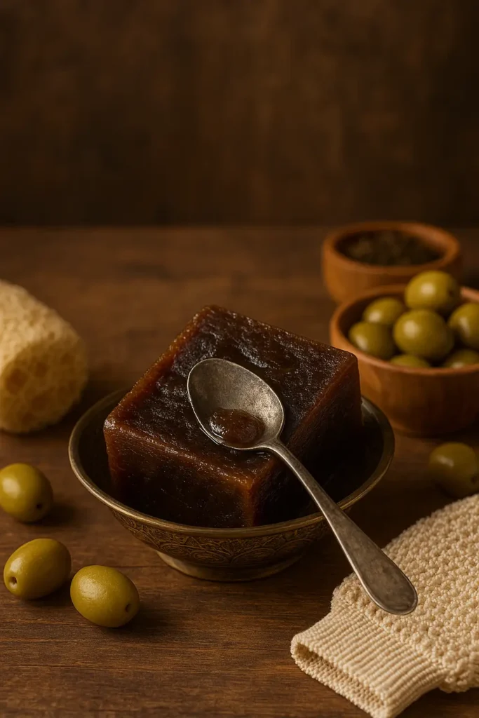 صابون بلدي مغربي تقليدي مصنوع يدويًا بزيت الزيتون وأعشاب طبيعية