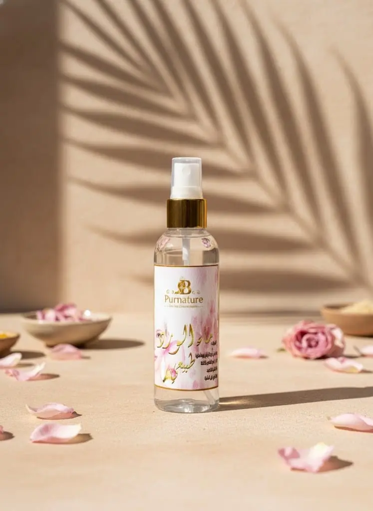 ماء الورد المقطر (Purnature) - تونر طبيعي لشد المسام، ترطيب البشرة وتثبيت المكياج